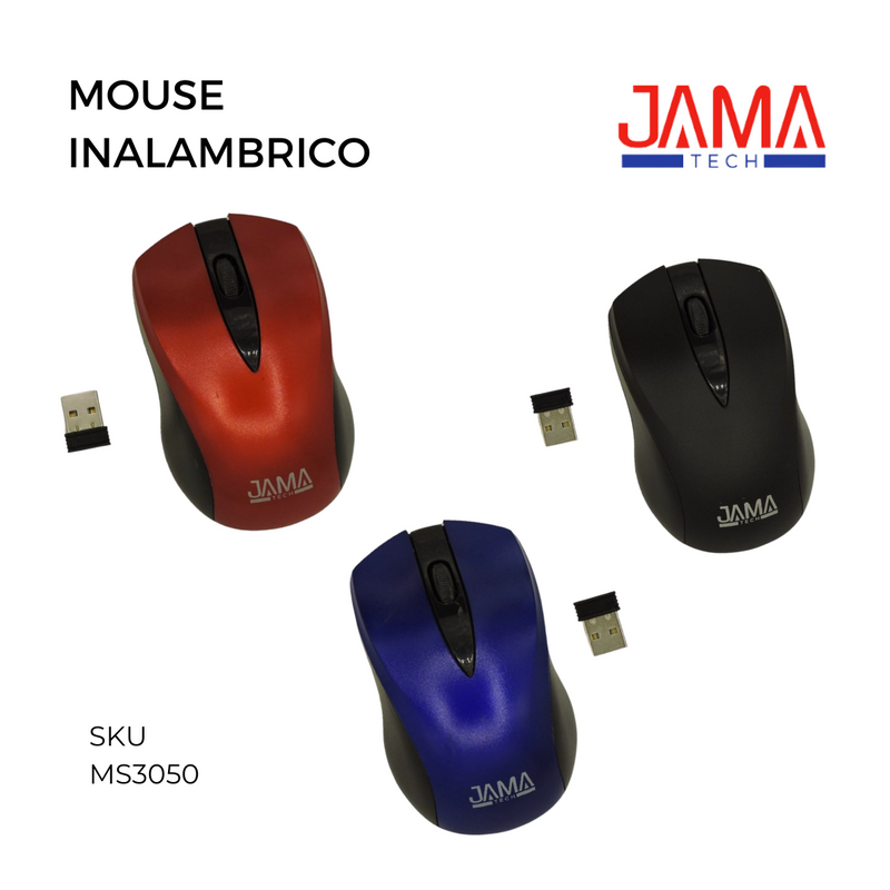 MOUSE INALAMBRICO AZUL(BL) NEGRO(BK) ROJO(RD) JAMA TECH MS3050