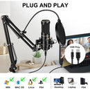 Micrófono USB NLL 192 kHZ/24bit, Podcast PC condensador micrófono de ordenador con brazo de brazo ajustable.